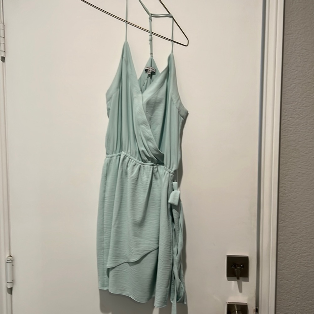 Baby teal skinny strap wrap dress